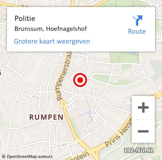 Locatie op kaart van de 112 melding: Politie Brunssum, Hoefnagelshof op 12 november 2021 17:51