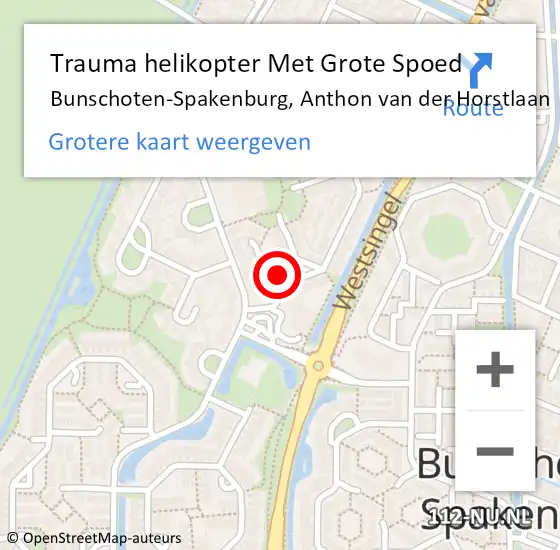 Locatie op kaart van de 112 melding: Trauma helikopter Met Grote Spoed Naar Bunschoten-Spakenburg, Anthon van der Horstlaan op 12 november 2021 18:03