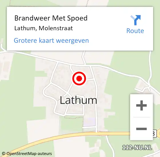 Locatie op kaart van de 112 melding: Brandweer Met Spoed Naar Lathum, Molenstraat op 12 november 2021 18:13