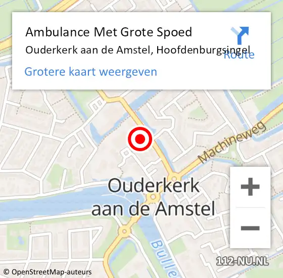 Locatie op kaart van de 112 melding: Ambulance Met Grote Spoed Naar Ouderkerk aan de Amstel, Hoofdenburgsingel op 12 november 2021 18:16