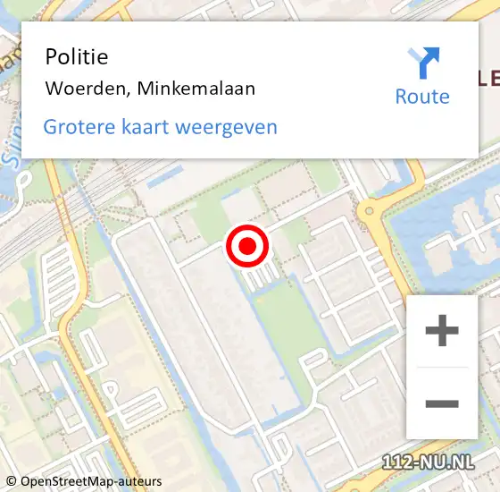 Locatie op kaart van de 112 melding: Politie Woerden, Minkemalaan op 12 november 2021 18:20