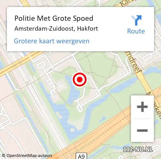 Locatie op kaart van de 112 melding: Politie Met Grote Spoed Naar Amsterdam-Zuidoost, Hakfort op 12 november 2021 18:26