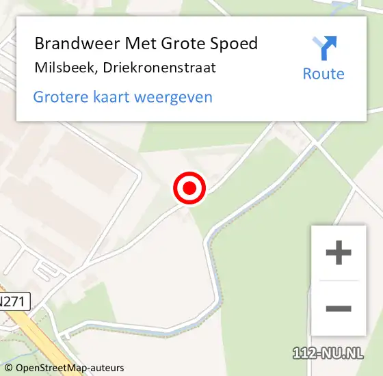 Locatie op kaart van de 112 melding: Brandweer Met Grote Spoed Naar Milsbeek, Driekronenstraat op 12 november 2021 18:46