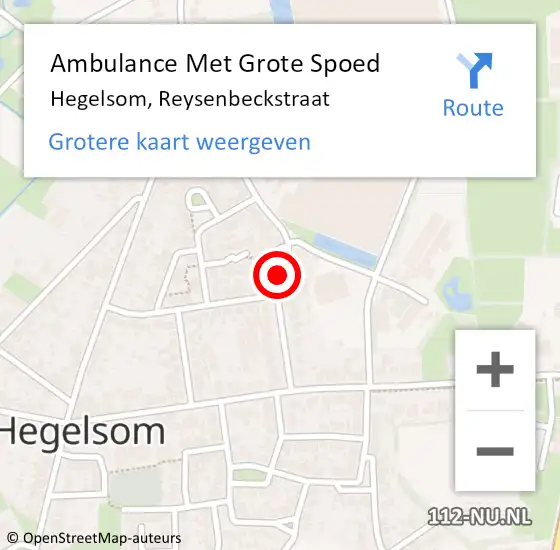 Locatie op kaart van de 112 melding: Ambulance Met Grote Spoed Naar Hegelsom, Reysenbeckstraat op 29 juni 2014 03:21