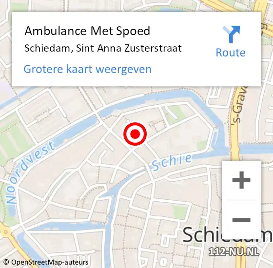 Locatie op kaart van de 112 melding: Ambulance Met Spoed Naar Schiedam, Sint Anna Zusterstraat op 12 november 2021 19:13