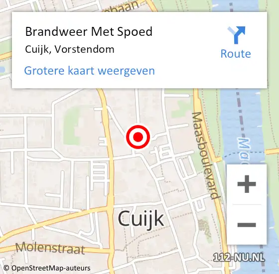 Locatie op kaart van de 112 melding: Brandweer Met Spoed Naar Cuijk, Vorstendom op 12 november 2021 19:54