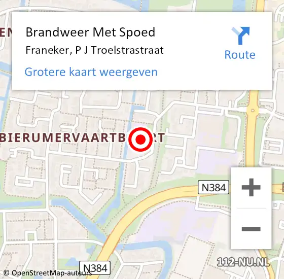 Locatie op kaart van de 112 melding: Brandweer Met Spoed Naar Franeker, P J Troelstrastraat op 12 november 2021 20:00