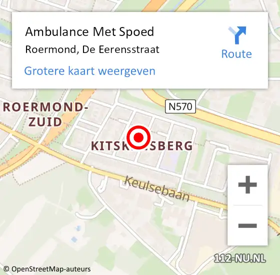 Locatie op kaart van de 112 melding: Ambulance Met Spoed Naar Roermond, De Eerensstraat op 12 november 2021 20:35
