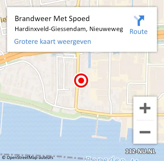 Locatie op kaart van de 112 melding: Brandweer Met Spoed Naar Hardinxveld-Giessendam, Nieuweweg op 12 november 2021 20:37