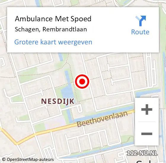 Locatie op kaart van de 112 melding: Ambulance Met Spoed Naar Schagen, Rembrandtlaan op 12 november 2021 20:59