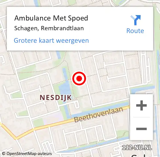 Locatie op kaart van de 112 melding: Ambulance Met Spoed Naar Schagen, Rembrandtlaan op 12 november 2021 21:00