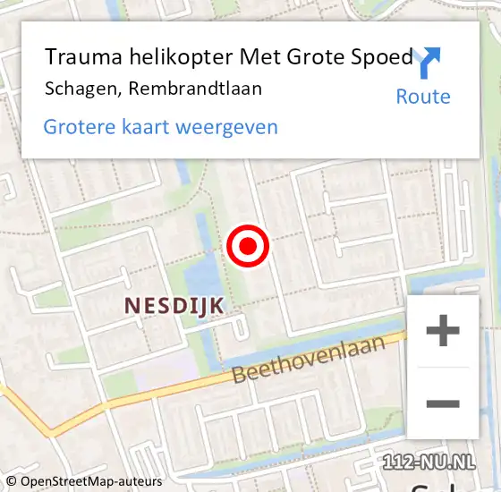 Locatie op kaart van de 112 melding: Trauma helikopter Met Grote Spoed Naar Schagen, Rembrandtlaan op 12 november 2021 21:01