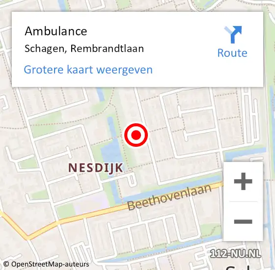 Locatie op kaart van de 112 melding: Ambulance Schagen, Rembrandtlaan op 12 november 2021 21:01