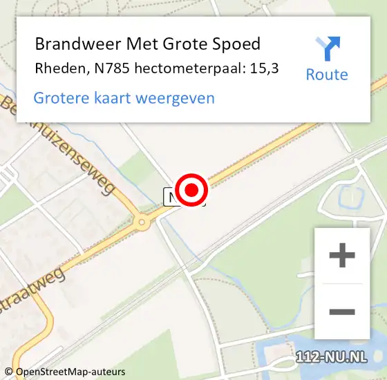 Locatie op kaart van de 112 melding: Brandweer Met Grote Spoed Naar Rheden, N785 hectometerpaal: 15,3 op 12 november 2021 21:05