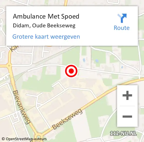 Locatie op kaart van de 112 melding: Ambulance Met Spoed Naar Didam, Oude Beekseweg op 12 november 2021 21:06