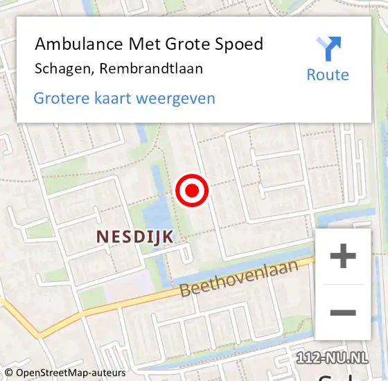 Locatie op kaart van de 112 melding: Ambulance Met Grote Spoed Naar Schagen, Rembrandtlaan op 12 november 2021 21:12