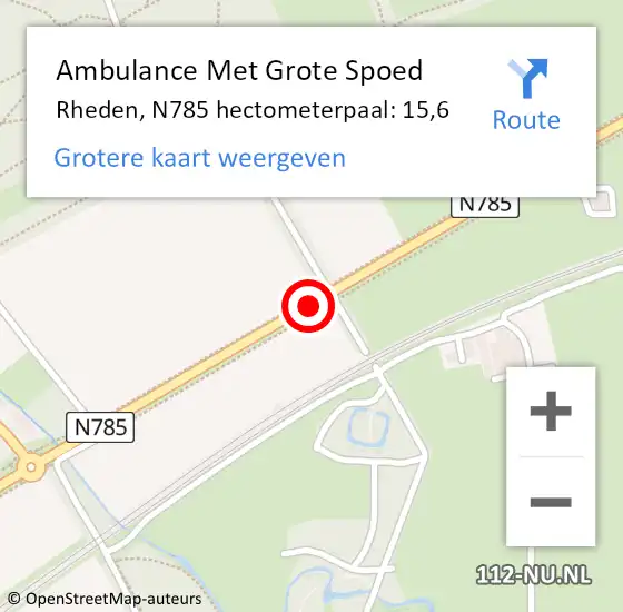 Locatie op kaart van de 112 melding: Ambulance Met Grote Spoed Naar Rheden, N785 hectometerpaal: 15,6 op 12 november 2021 21:21