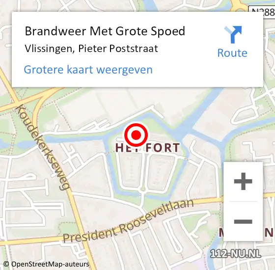 Locatie op kaart van de 112 melding: Brandweer Met Grote Spoed Naar Vlissingen, Pieter Poststraat op 12 november 2021 23:37