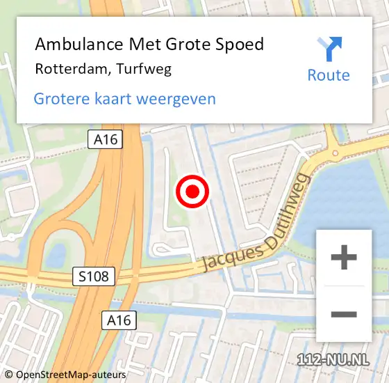 Locatie op kaart van de 112 melding: Ambulance Met Grote Spoed Naar Rotterdam, Turfweg op 13 november 2021 00:34