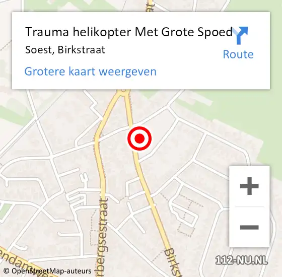 Locatie op kaart van de 112 melding: Trauma helikopter Met Grote Spoed Naar Soest, Birkstraat op 13 november 2021 01:06