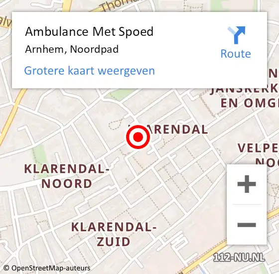 Locatie op kaart van de 112 melding: Ambulance Met Spoed Naar Arnhem, Noordpad op 13 november 2021 01:25