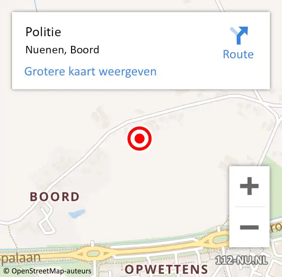 Locatie op kaart van de 112 melding: Politie Nuenen, Boord op 13 november 2021 02:32