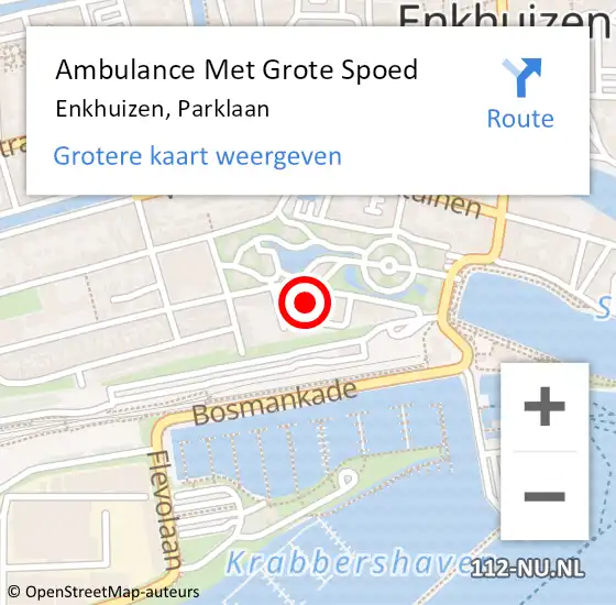 Locatie op kaart van de 112 melding: Ambulance Met Grote Spoed Naar Enkhuizen, Parklaan op 13 november 2021 03:08