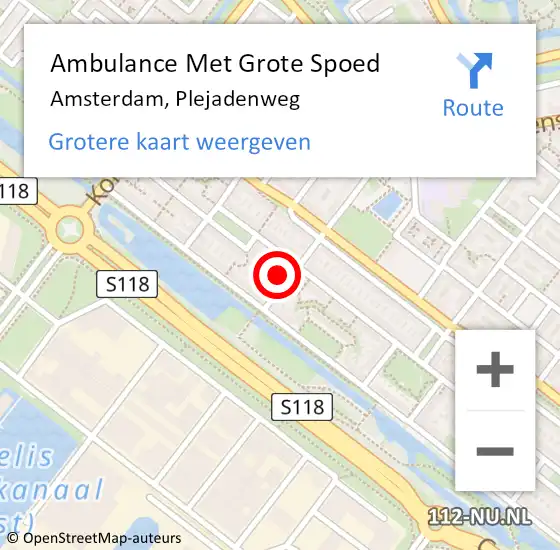 Locatie op kaart van de 112 melding: Ambulance Met Grote Spoed Naar Amsterdam, Plejadenweg op 13 november 2021 03:10