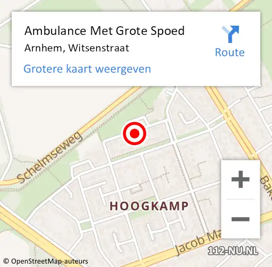 Locatie op kaart van de 112 melding: Ambulance Met Grote Spoed Naar Arnhem, Witsenstraat op 13 november 2021 03:23