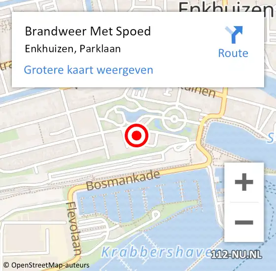 Locatie op kaart van de 112 melding: Brandweer Met Spoed Naar Enkhuizen, Parklaan op 13 november 2021 03:41