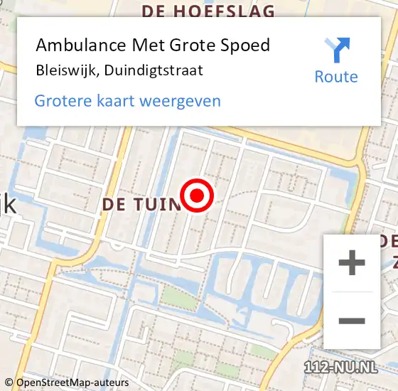 Locatie op kaart van de 112 melding: Ambulance Met Grote Spoed Naar Bleiswijk, Duindigtstraat op 13 november 2021 04:22