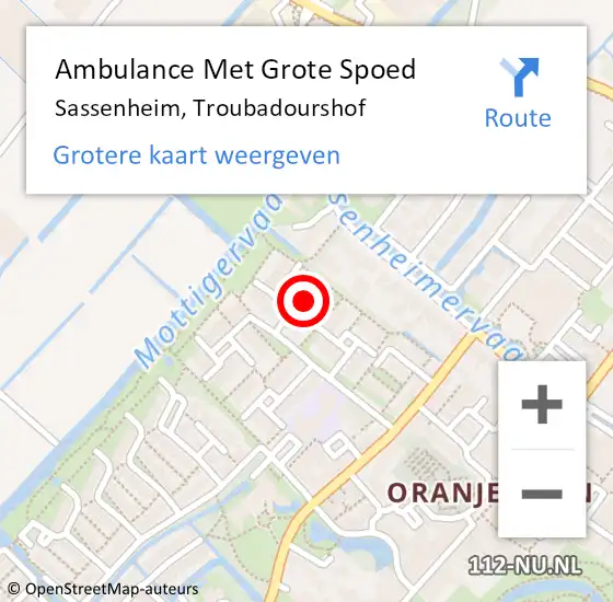 Locatie op kaart van de 112 melding: Ambulance Met Grote Spoed Naar Sassenheim, Troubadourshof op 13 november 2021 05:45