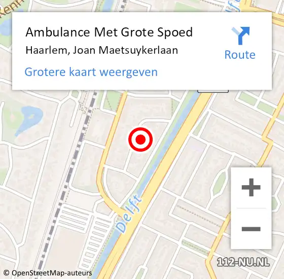 Locatie op kaart van de 112 melding: Ambulance Met Grote Spoed Naar Haarlem, Joan Maetsuykerlaan op 13 november 2021 07:21