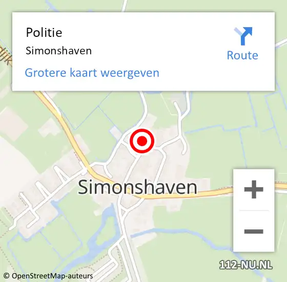 Locatie op kaart van de 112 melding: Politie Simonshaven op 13 november 2021 08:19