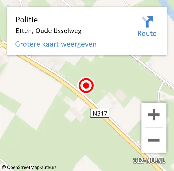 Locatie op kaart van de 112 melding: Politie Etten, Oude IJsselweg op 13 november 2021 08:25