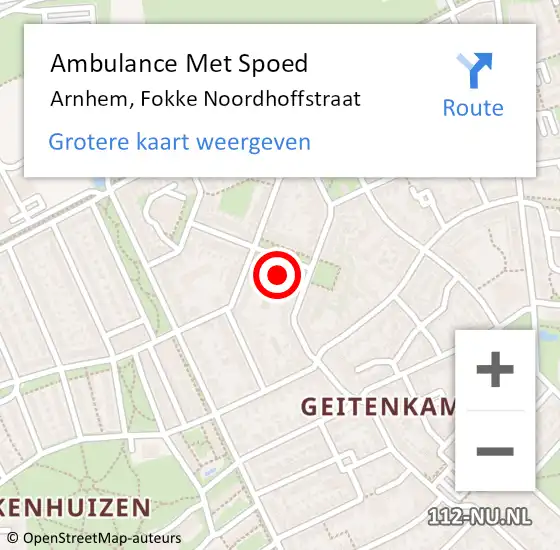 Locatie op kaart van de 112 melding: Ambulance Met Spoed Naar Arnhem, Fokke Noordhoffstraat op 13 november 2021 08:40