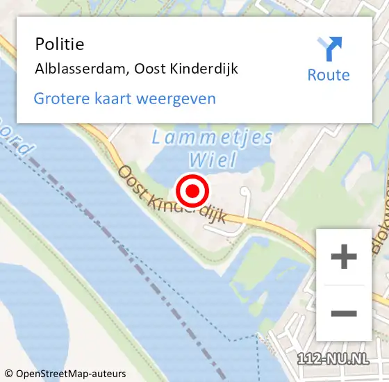 Locatie op kaart van de 112 melding: Politie Alblasserdam, Oost Kinderdijk op 13 november 2021 08:50