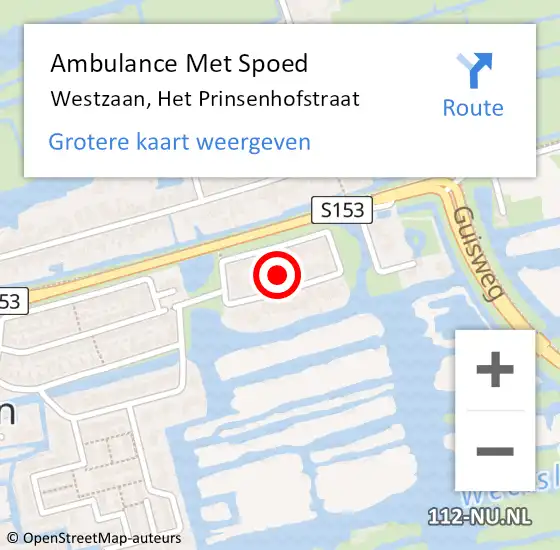 Locatie op kaart van de 112 melding: Ambulance Met Spoed Naar Westzaan, Het Prinsenhofstraat op 13 november 2021 09:21