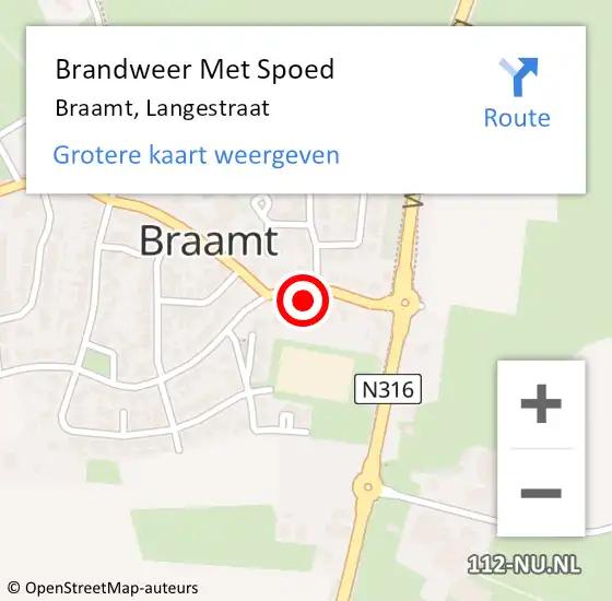 Locatie op kaart van de 112 melding: Brandweer Met Spoed Naar Braamt, Langestraat op 13 november 2021 09:30