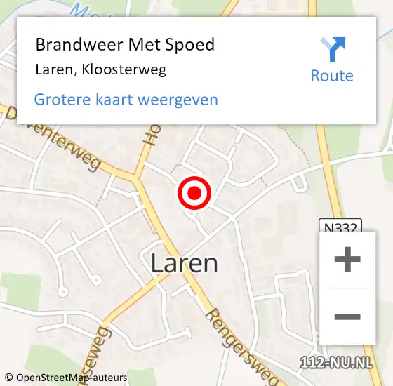 Locatie op kaart van de 112 melding: Brandweer Met Spoed Naar Laren, Kloosterweg op 13 november 2021 10:42