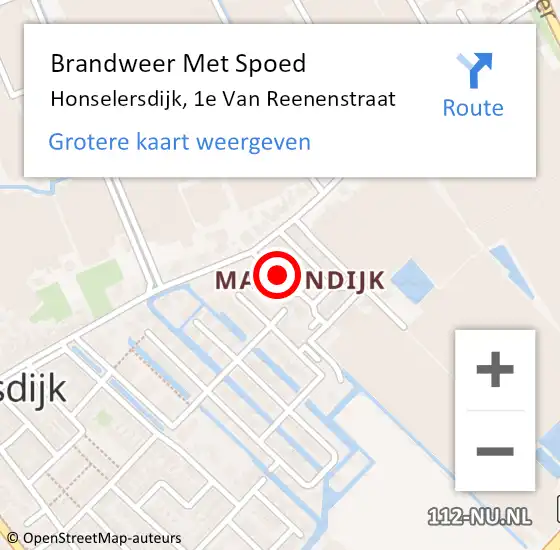 Locatie op kaart van de 112 melding: Brandweer Met Spoed Naar Honselersdijk, 1e Van Reenenstraat op 13 november 2021 10:55