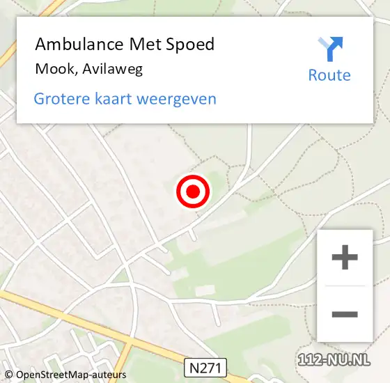 Locatie op kaart van de 112 melding: Ambulance Met Spoed Naar Mook, Avilaweg op 13 november 2021 11:04