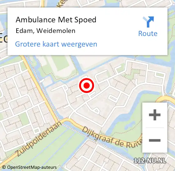 Locatie op kaart van de 112 melding: Ambulance Met Spoed Naar Edam, Weidemolen op 13 november 2021 11:25