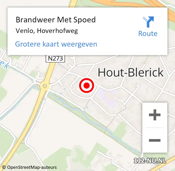 Locatie op kaart van de 112 melding: Brandweer Met Spoed Naar Venlo, Hoverhofweg op 13 november 2021 11:26