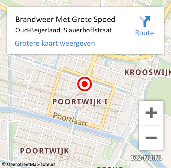 Locatie op kaart van de 112 melding: Brandweer Met Grote Spoed Naar Oud-Beijerland, Slauerhoffstraat op 13 november 2021 11:39