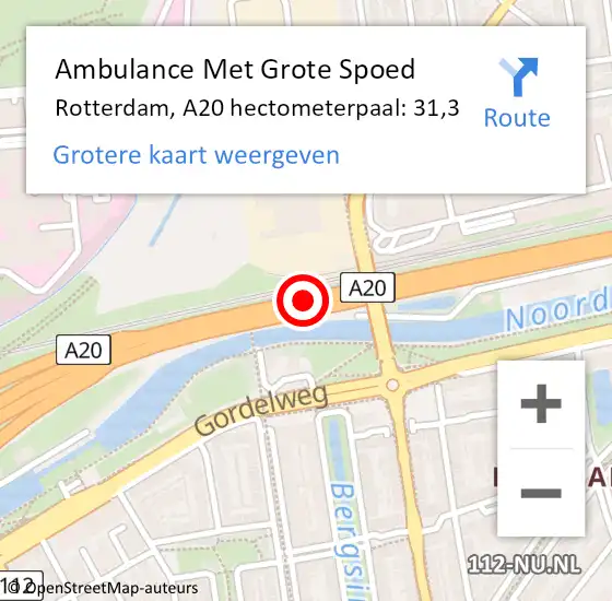 Locatie op kaart van de 112 melding: Ambulance Met Grote Spoed Naar Rotterdam, A20 hectometerpaal: 31,3 op 13 november 2021 11:39