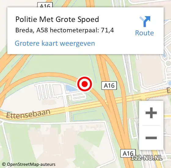 Locatie op kaart van de 112 melding: Politie Met Grote Spoed Naar Breda, A58 hectometerpaal: 71,4 op 13 november 2021 11:41