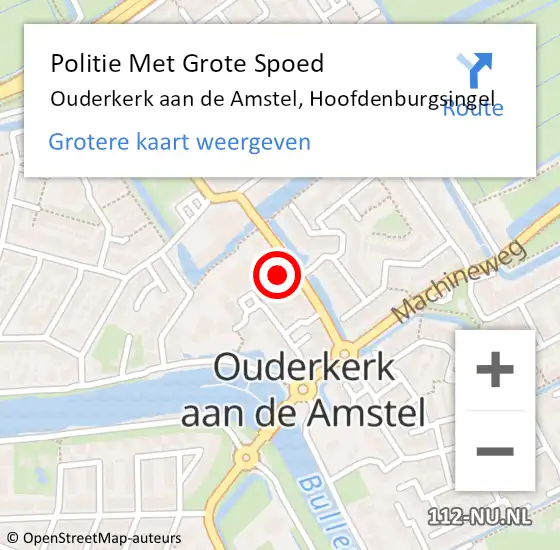 Locatie op kaart van de 112 melding: Politie Met Grote Spoed Naar Ouderkerk aan de Amstel, Hoofdenburgsingel op 13 november 2021 12:11
