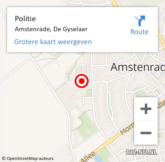 Locatie op kaart van de 112 melding: Politie Amstenrade, De Gyselaar op 13 november 2021 12:11