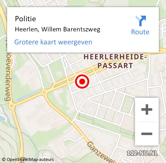 Locatie op kaart van de 112 melding: Politie Heerlen, Willem Barentszweg op 13 november 2021 12:48